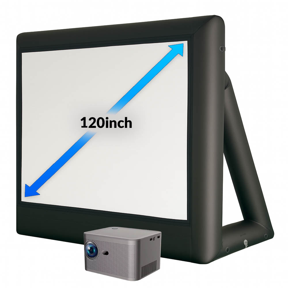 120 inch inflatable cinema screen package set up outdoors at night