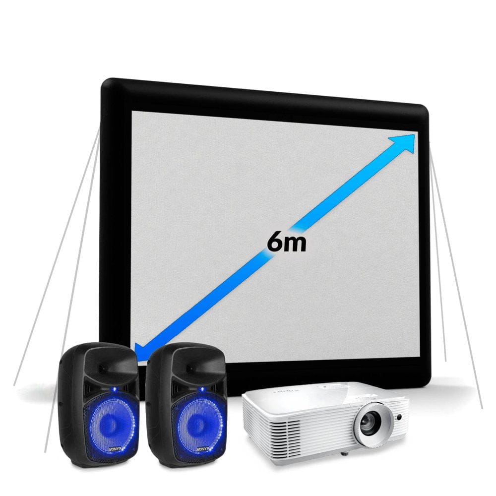 6m Inflatable Cinema PRO Package with mattress setup outdoors at night