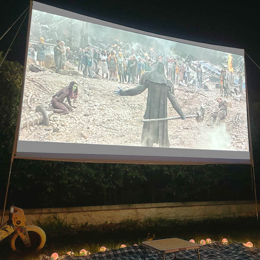 150 inch Backyard Lite Cinema PRO Package outdoor movie screen setup