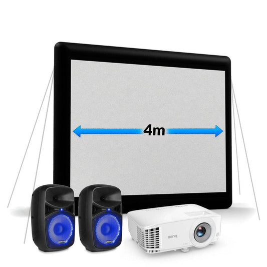 4m Inflatable Cinema Package with Mattress set up outdoors at night